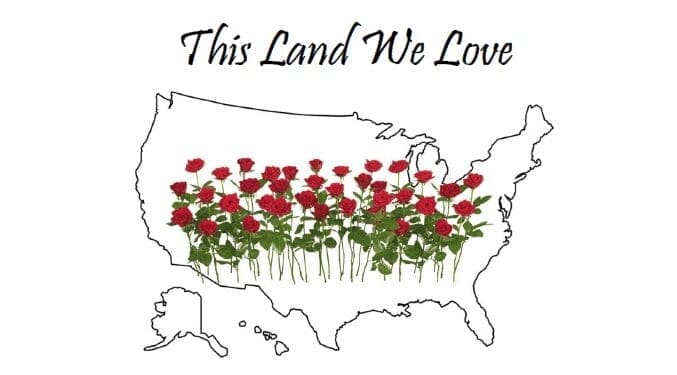 A map of the united states with red roses in it.