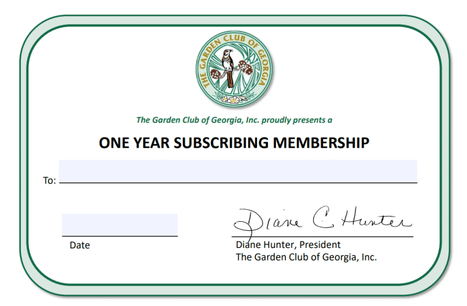 Garden Club of Georgia membership certificate.