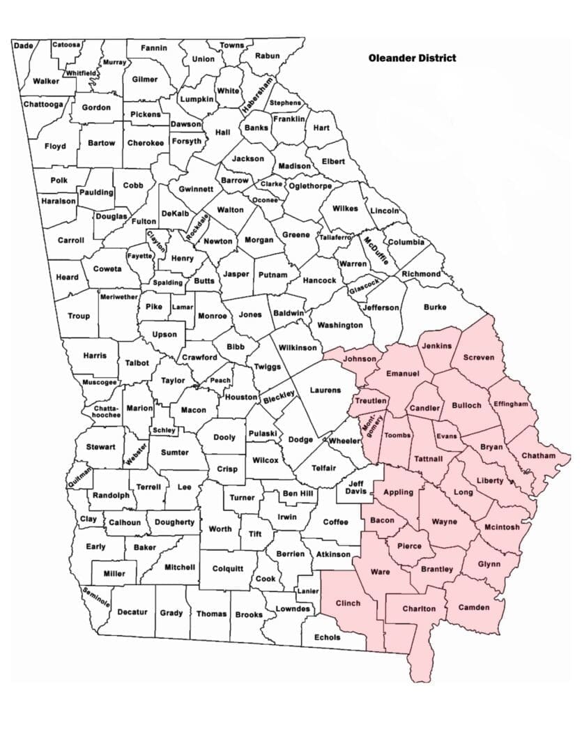 Map of Georgia highlighting Oleander District.