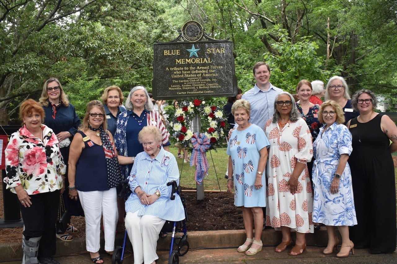Dignitaries abound at Carter BSM dedication including Donna Donnelly, NGC Pres., Denise Thorne, DSGC Dir., Candace Wells, NGC Blue Star Chman and Deen Day Sanders, Honorary GCG & NGC Life Pres. 