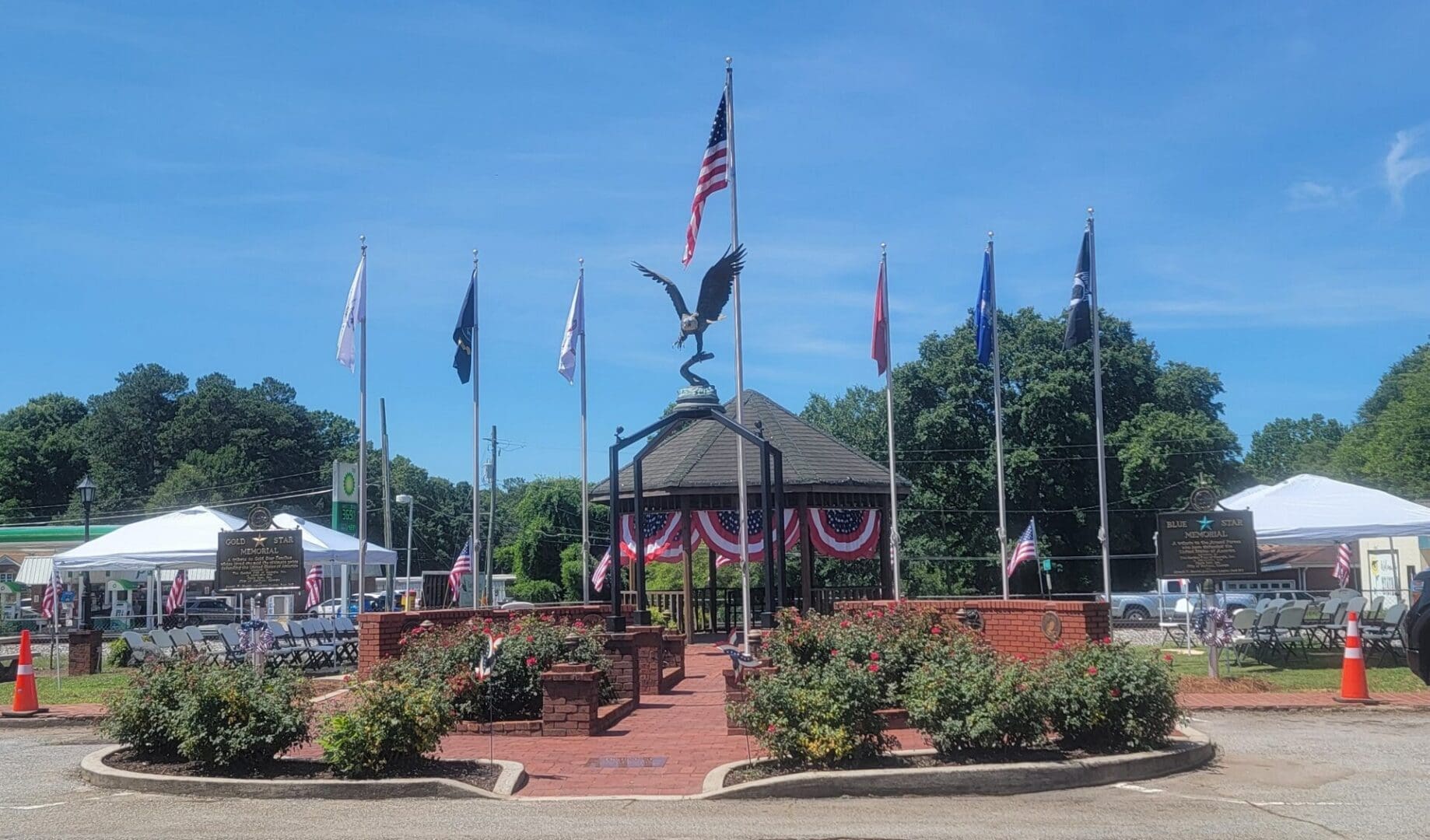The city of  Statham and the American Legion sponsored these Blue and Gold Star Markers without a local garden club. 