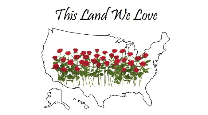 A map of the united states with red roses in it.