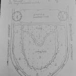 Hand-drawn map sketch of a garden with labeled sections and trees.