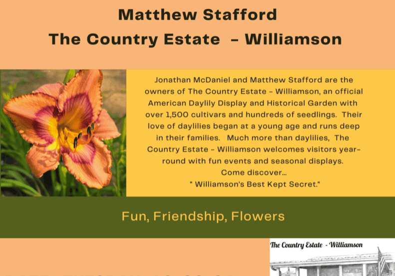 A poster with flowers and information about the event.
